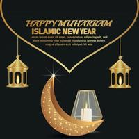 illustration créative du festival arabe nouvel an islamique avec lanterne dorée et lune d'or vecteur
