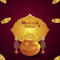 akshaya tritiya festival indien vente fond avec pot de pièces d'or et boucles d'oreilles vecteur