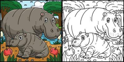 mère hippopotame et bébé hippopotame coloration illustration vecteur