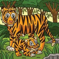 mère tigre et lionceau coloré dessin animé illustration vecteur