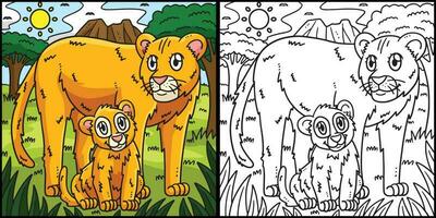 mère Lion et bébé Lion coloration illustration vecteur
