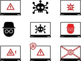 ordinateur virus et ransomware Icônes vecteur