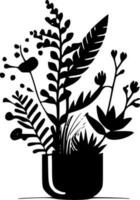 les plantes - noir et blanc isolé icône - vecteur illustration