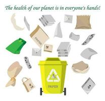 déchets recyclage. collection avec les types de recyclable respectueux de la nature environnement vecteur illustration.