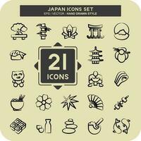 icône ensemble Japon. adapté pour Japonais symbole. main tiré style. Facile conception modifiable vecteur