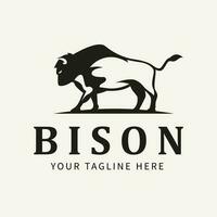 bison taureau buffle angus silhouette ancien rétro logo, buffle éleveurs vecteur illustration.