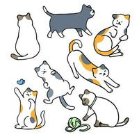 plat, minimal vecteur illustration de chats dans différent pose, avec contour style personnage conception.