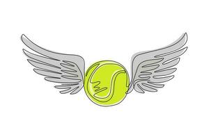 icône ailée de dessin continu d'une ligne avec une balle de tennis. balle de tennis volante avec des ailes dans le ciel. balles de tennis en mouvement volant, tombant isolés. illustration vectorielle de dessin à une seule ligne vecteur