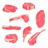 cette collection de vecteur des illustrations vitrines différent les types de Viande, de haché agneau à premier côte, prêt à être utilisé dans votre sur le thème du barbecue conceptions.