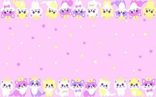 mignonne kawaii chatons portant couronnes. Contexte dans plat vecteur style.