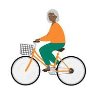 Sénior femme équitation vélo. vieux femme sur vélo. isolé vecteur illustration