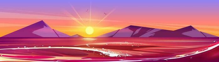 mer paysage avec Soleil dans ciel sur horizon à le coucher du soleil vecteur