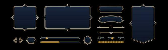 Jeu ui éléments avec or Cadre dans médiéval style vecteur