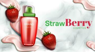 fraise produits de beauté bouteille maquette bannière conception vecteur