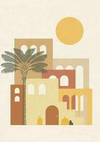 Maroc architecture en dessous de lumière du soleil affiche illustration. moderne esthétique illustrations. boho style artistique conception pour mur décoration vecteur