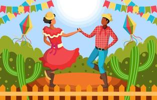 un couple dansant célébrant festa junina vecteur
