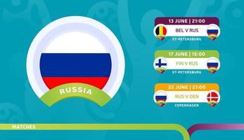 équipe nationale de russie calendrier des matchs dans la phase finale à l'illustration vectorielle de championnat de football 2020 des matchs de football 2020 vecteur