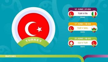 Calendrier des matchs de l'équipe nationale de Turquie dans la phase finale du championnat de football 2020 vecteur