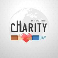 international charité journée affiche ou bannière conception avec illustration de mains en portant cœur sur gris global Terre Contexte. vecteur