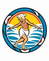 surfant personnes âgées l'eau jeune fille vecteur