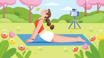 yoga vlogger dans parc vecteur