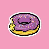 violet mordu Donut dessin animé vecteur