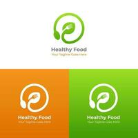 en bonne santé nourriture logo vecteur conception, feuille et cuillère logo, nourriture logo, café, restaurant