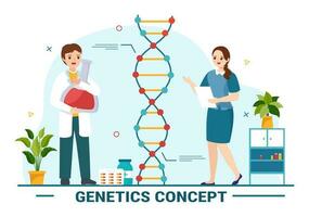 génétique science concept vecteur illustration avec ADN molécule structure et science La technologie dans soins de santé plat dessin animé main tiré modèles