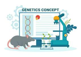 génétique science concept vecteur illustration avec ADN molécule structure et science La technologie dans soins de santé plat dessin animé main tiré modèles
