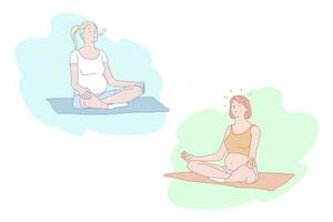 yoga pour Enceinte femmes, méditation, stress relief, calme et pacification concept vecteur