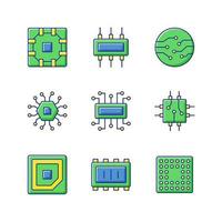 jeu d & # 39; icônes de couleur rgb microcircuits vecteur