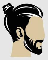branché style, une barbu homme abstrait, pouvez être utilisé comme une impression sur t-shirts et Stationnaire ou comme une affiche, barbu homme vecteur illustration, salon de coiffure logo et signe, longue cheveux homme, noir et blanc cheveux