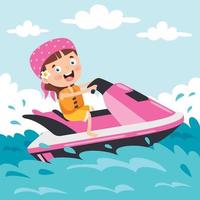 personnage de dessin animé drôle équitation jet ski vecteur