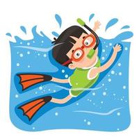 petit personnage de dessin animé plongeant dans l'océan vecteur