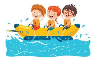 enfants s'amusant sur un bateau banane vecteur