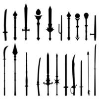 gratuit vecteur paquet 2 silhouettes de ancien tranchant armes et ninja équipement adapté pour décoration et divers dessins