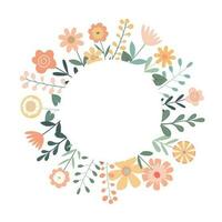 floral rond Cadre. floral carte avec pastel fleurs et feuilles. mignonne conception pour cartes. isolé sur blanc Contexte. vecteur