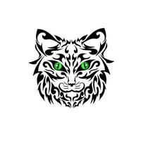 graphique vecteur illustration de tribal art visage chat avec vert yeux adapté pour tatouages, logos et autres