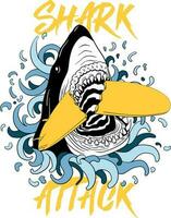 requin mordant le planche de surf. vecteur illustration pour T-shirt impressions, affiches et autre.