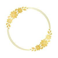 rond or floral Cadre modèle. luxe d'or Cadre frontière pour inviter, mariage, certificat. vecteur art avec fleurs et feuilles.