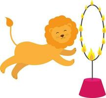 vecteur illustration de cirque Lion personnage sauter dans Feu bague dans dessin animé style