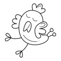 mignonne poulet est dansant. griffonnage noir et blanc vecteur illustration.