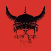 T-shirt illustration de une viking crâne sur une rouge Contexte. conception à illustrer démoniaque thèmes vecteur