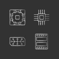 microcircuits craie icônes blanches sur fond noir vecteur