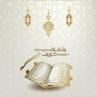 Ramadan kareem arabe calligraphie salutation conception avec 3d coran livre classique modèle vecteur
