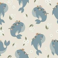 modèle pour des gamins avec baleines. vecteur dessiné à la main coloré puéril sans couture répéter Facile griffonnage modèle avec baleines dans scandinave style. mignonne bébé animaux. des gamins conception.