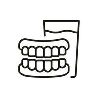 dentier avec verre ligne icône. dentaire artificiel dent. dentisterie contour symbole. dentaire traitement signe. médical faux dent linéaire pictogramme. modifiable accident vasculaire cérébral. isolé vecteur illustration.