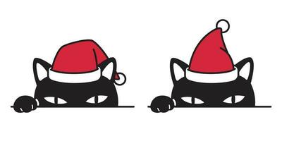 chat vecteur Noël dessin animé personnage Père Noël claus Noël chapeau icône logo noir chaton calicot illustration griffonnage