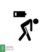 fatigue icône. Facile solide style. fatigué personne, Burnout, fatigue, malade, batterie énergie faible charge concept. noir silhouette, glyphe symbole. vecteur illustration isolé sur blanc Contexte. eps dix.