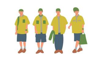 vecteur illustration de une garçon dans une vert uniforme avec une sac.